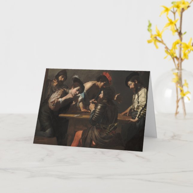 Tarjeta La barata y los soldados mercenarios jugando carta (flor amarilla)