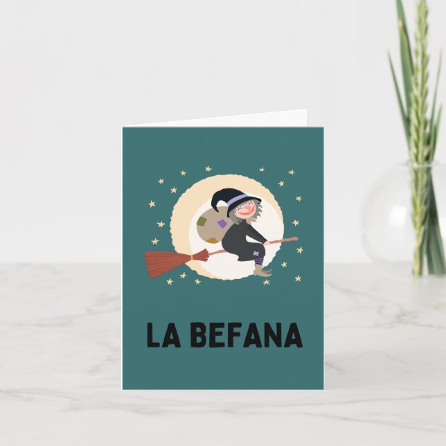 Tarjeta La Befana (Epifanía) Bruja Italiana de Navidad (Anverso)