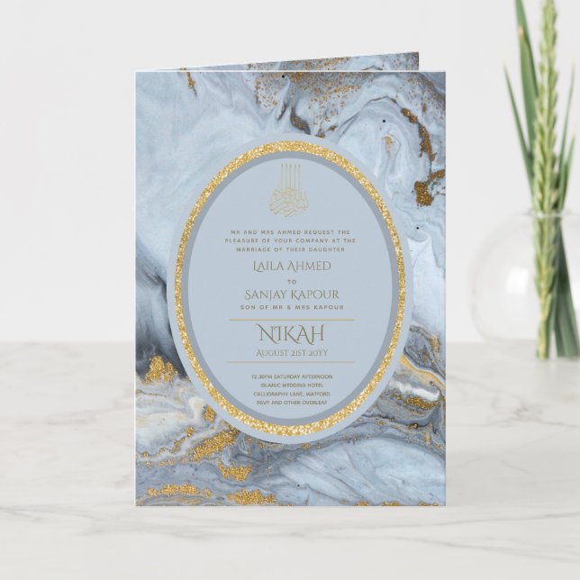 Tarjeta La boda islámica azul LeahG invita a Nikah (Anverso)