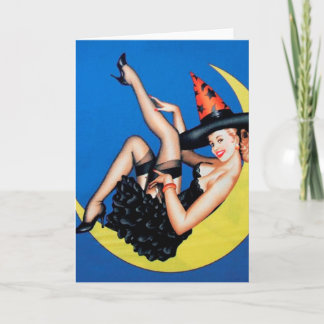 Tarjeta La bruja Chica en la carta de Halloween de la Luna