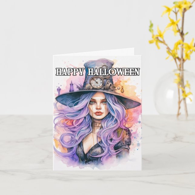Tarjeta La bruja | Feliz Halloween (flor amarilla)