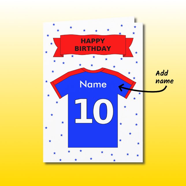 Tarjeta la camiseta azul roja del 10mo cumpleaños añade un (Subido por el creador)