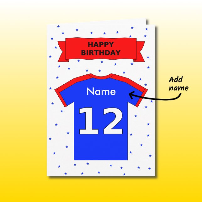 Tarjeta la camiseta azul roja del 12mo cumpleaños añade un (Subido por el creador)