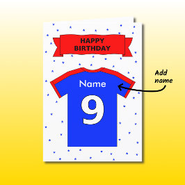 Tarjeta la camiseta azul roja del 9no cumpleaños añade un