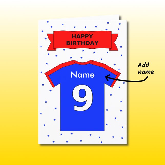 Tarjeta la camiseta azul roja del 9no cumpleaños añade un (Subido por el creador)