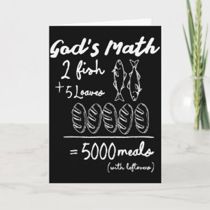 Tarjeta La camiseta de la matemática de Dios 2 pescados 5 