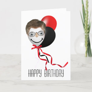 Tarjeta La cara del hombre en el globo de cumpleaños