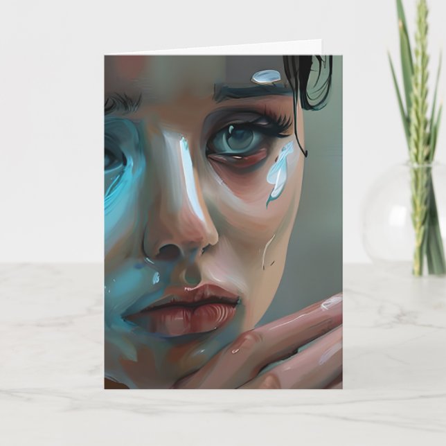 Tarjeta La cara triste de las mujeres | Llorar en blanco (Anverso)