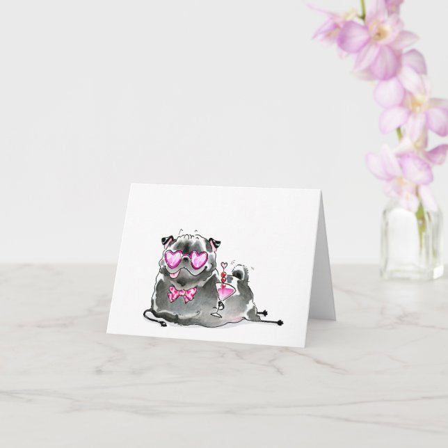 Tarjeta La carta de amor de Spirit of Romance Black pug (Orquídea)