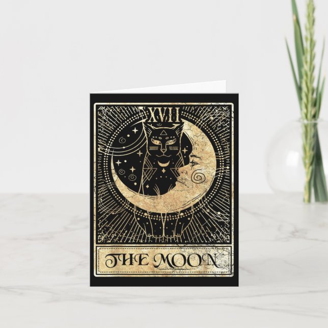 Tarjeta La carta de la luna Tarot Crescent Cat Night Hallo (Anverso)