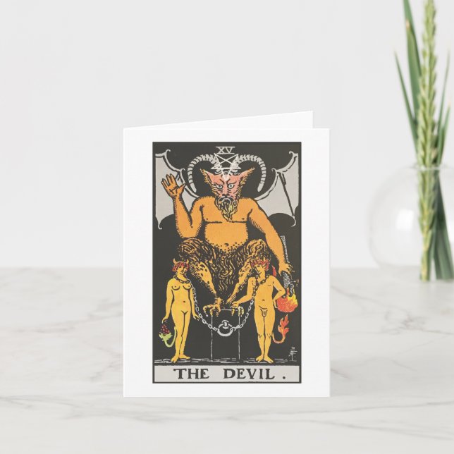 Tarjeta La carta del diablo - El jinete Waite Smith tarot (Anverso)