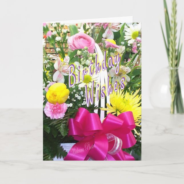 Tarjeta La cesta de flores y los deseos del día (Anverso)