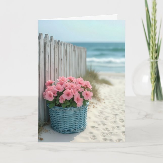 Tarjeta La cesta de la playa de Petunia pensando en ti (Anverso)