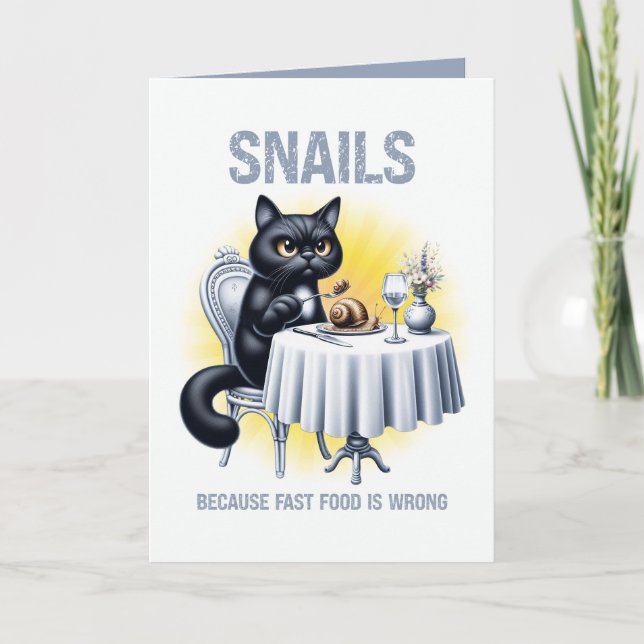 Tarjeta La Comida Rápida Está Mal Gato Negro Divertido Com (Anverso)