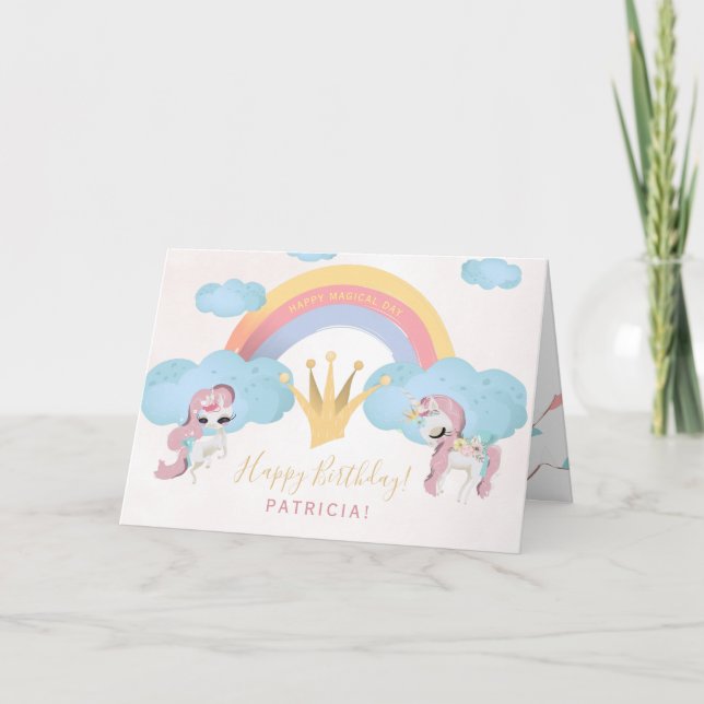 Tarjeta La corona princesa rosa y los chicas dorados felic (Anverso)