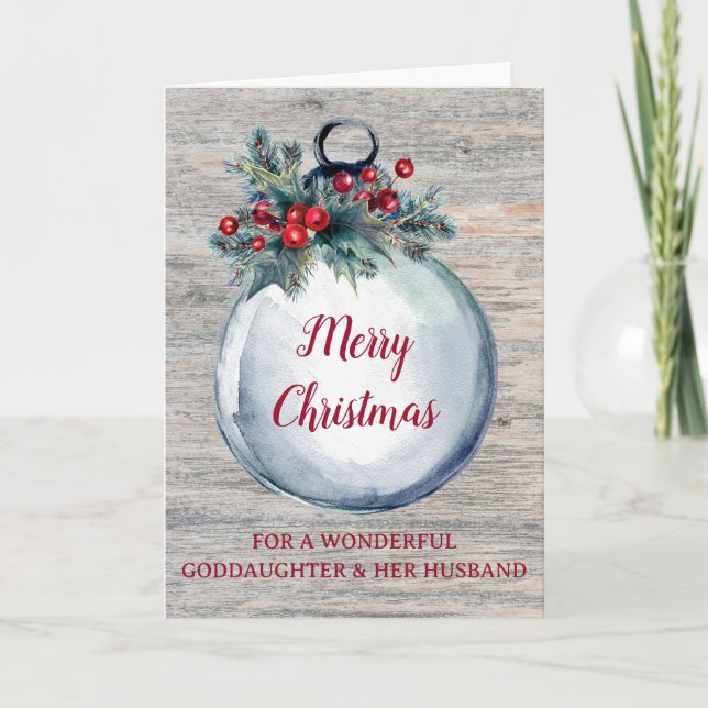 Tarjeta La diosa Rustic Wood y sus Navidades esposos (Anverso)