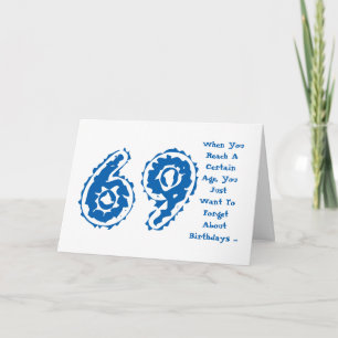 Tarjeta La diversión, 69.o cumpleaños, olvida ella, azul,