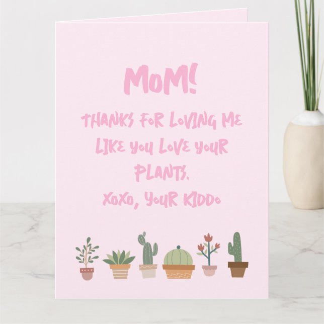 Tarjeta La divertida planta del día de la madre ama a mamá (Anverso)