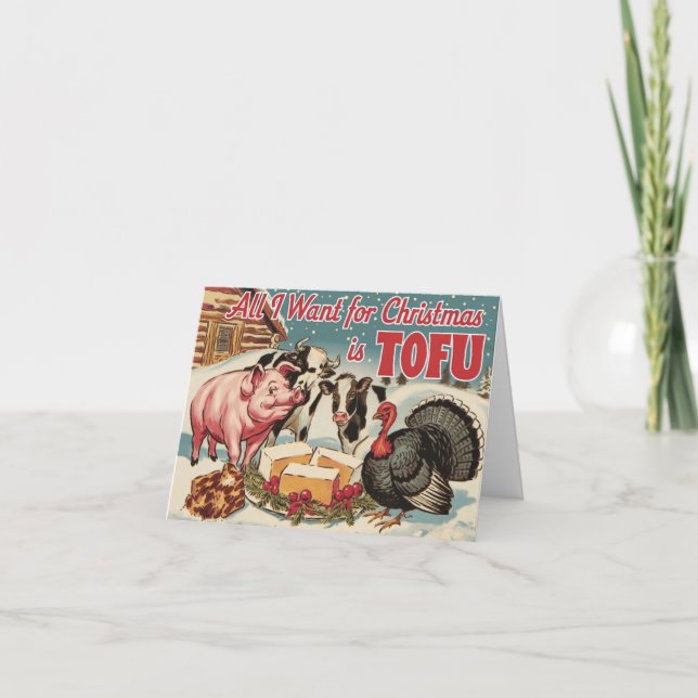 Tarjeta La divertida Vegetariana Navidades Tofu (Anverso)