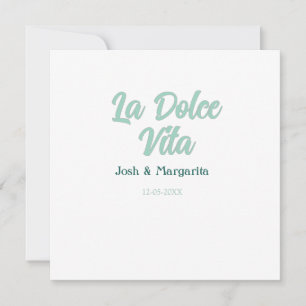 Tarjeta La Dolce Vita verde azul pastel nombre fecha boda