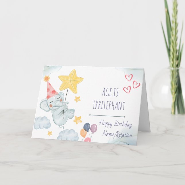 Tarjeta La edad es irrefrenable Cute Elephant Funny Cumple (Anverso)