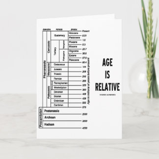 Tarjeta La edad es relativa (Humor de tiempo geológico)