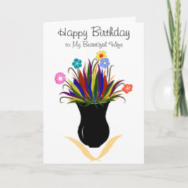 Tarjeta La esposa Bonito de cumpleaños florece en negro