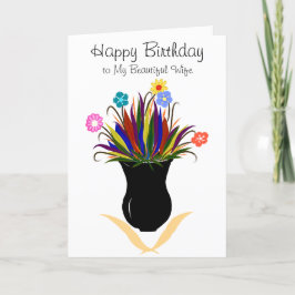 Tarjeta La esposa Bonito de cumpleaños florece en negro