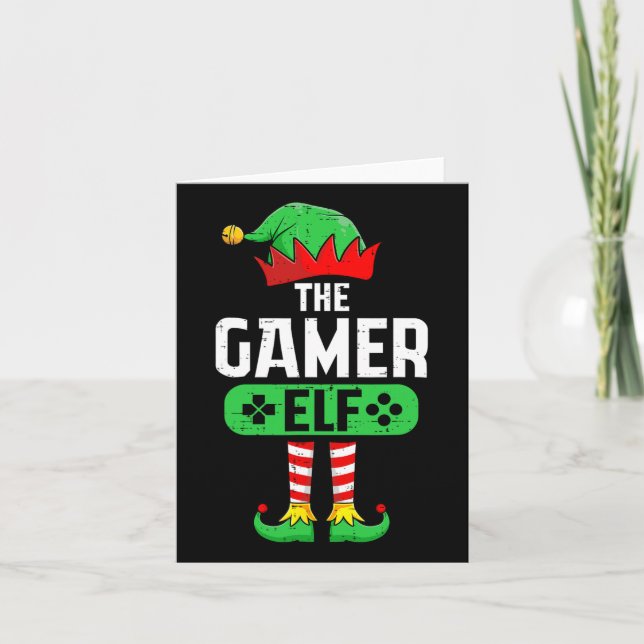 Tarjeta La familia de Navidades de gamer Elf Xmas coincidi (Anverso)