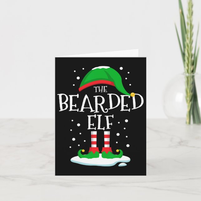 Tarjeta La familia de Navidades Elf con barba que coincide (Anverso)