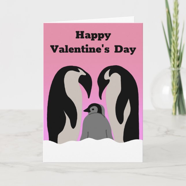Tarjeta La familia Pingüino es El día de San Valentín para (Anverso)