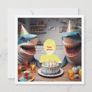 Tarjeta La fiesta de cumpleaños de tu hijo con tiburones, 