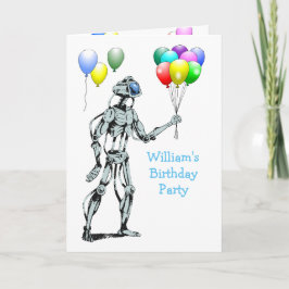Tarjeta La fiesta de cumpleaños del robot y los globos