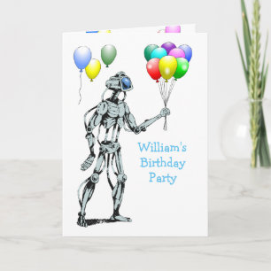 Tarjeta La fiesta de cumpleaños del robot y los globos