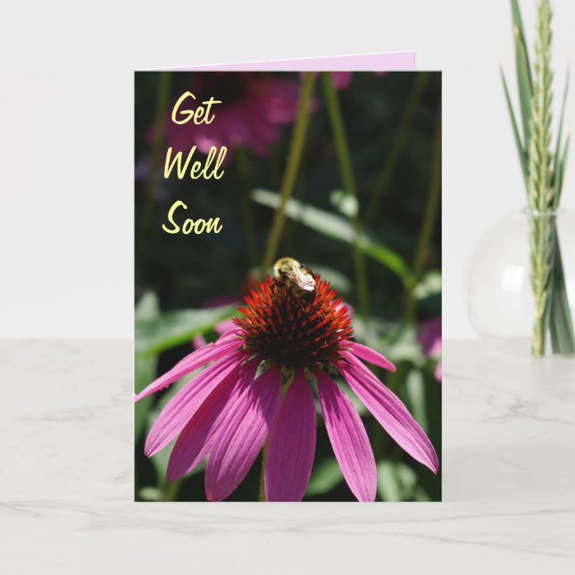 Tarjeta La flor púrpura con la abeja consigue pronto la (Anverso)