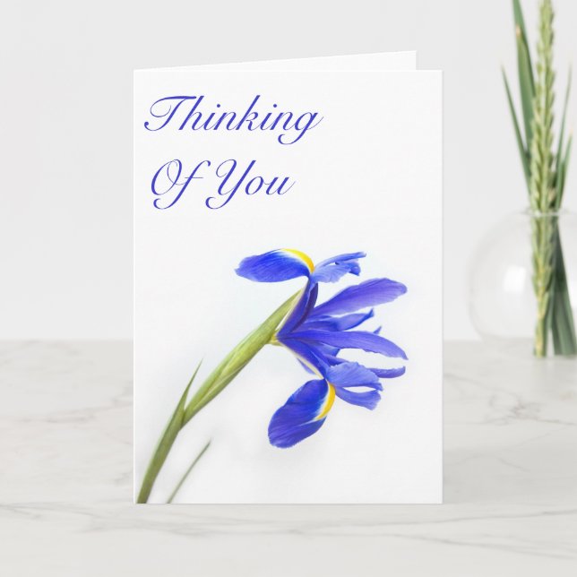 Tarjeta La flor púrpura del iris que piensa en usted carda (Anverso)