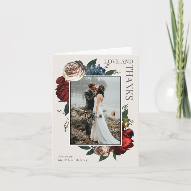 Tarjeta La foto floral de lujo elegante de la boda le (Anverso)