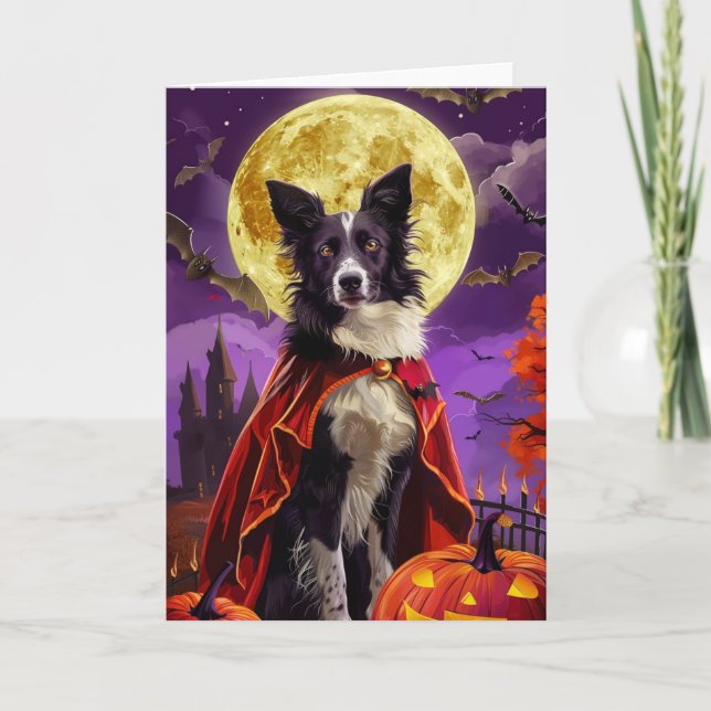 Tarjeta La frontera de Halloween Collie Dog Pumpkins ScarY (Anverso)