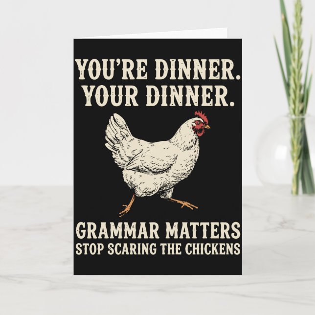 Tarjeta La gramática importa Deja de asustar a las gallina (Anverso)