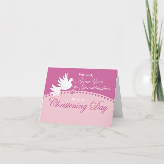 Tarjeta La gran nieta Christening Dove en Pink (Anverso)