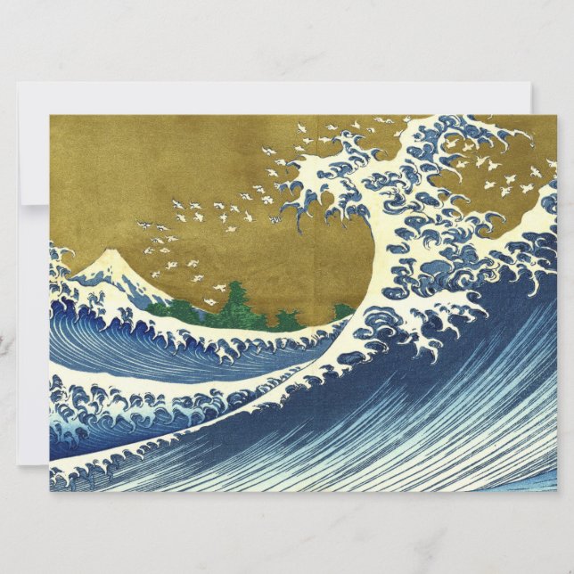 Tarjeta La gran ola (arte japonés azul y oro, Hokusai) (Anverso)