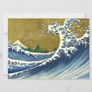 Tarjeta La gran ola (arte japonés azul y oro, Hokusai)