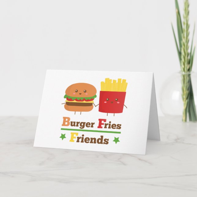 Tarjeta La hamburguesa del dibujo animado de Kawaii fríe a (Anverso)