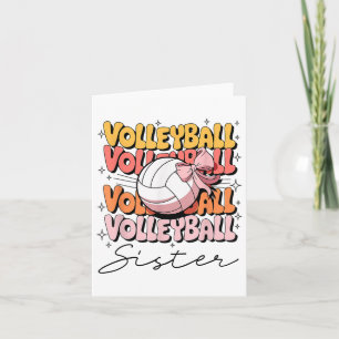 Tarjeta La hermana del voleibol Groovy Coquette Bow Voleib