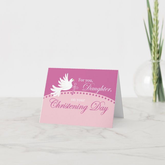 Tarjeta La hija Christening Dove en rosa (Anverso)