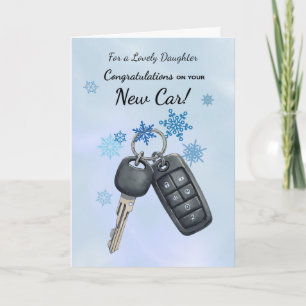 Tarjeta La hija felicita al nuevo coche copos de nieve en