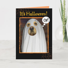 Tarjeta La hoja pasa divertido Golden Retriever Halloween