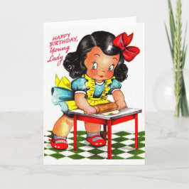 Tarjeta La joven de cumpleaños feliz de la época de los añ