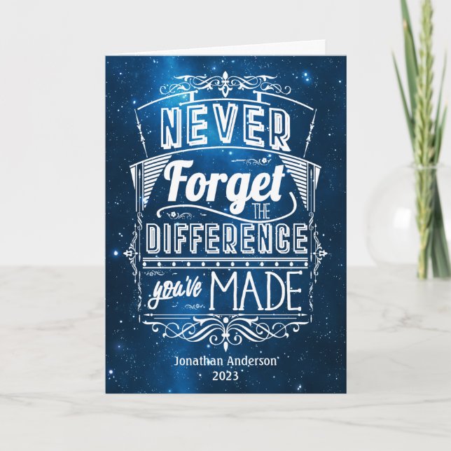 Tarjeta La jubilación nunca olvida el espacio azul (Anverso)