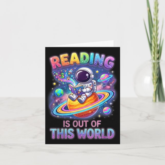 Tarjeta La lectura es de libros divertidos de espacio extr (Anverso)